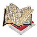 Rhinestone Open Book and Quill Brooch — Red