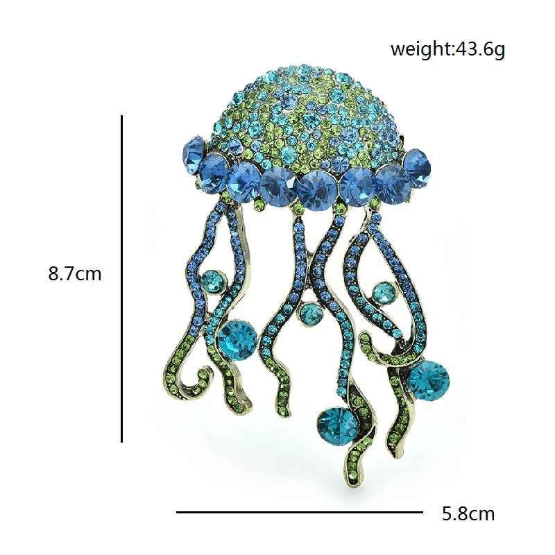 Large Jeweled Jellyfish with Curling Tentacles Brooch