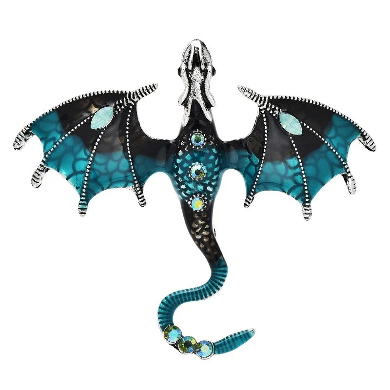 Jeweled Enamel Flying Dragon Brooch