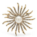 Rhinestone Sunburst with Pearl-Look Center Brooch — Pearl-Look Sunburst