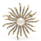 Rhinestone Sunburst with Pearl-Look Center Brooch — Pearl-Look Sunburst