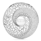 Round Spiral Shell with Pearl-Look Center Brooch — Silver