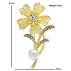 Rhinestone Flower with Pearl-Look Stem Accent Brooch — dimensions