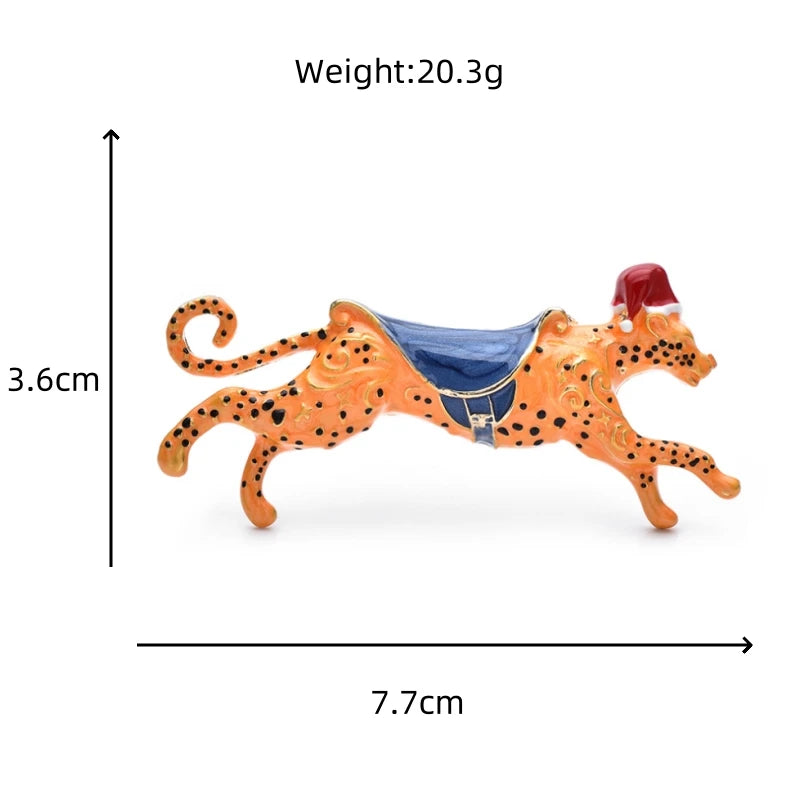Spotted Running Leopard with Blue Saddle Brooch — dimensions