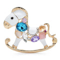 Jeweled Acrylic Rocking Horse Brooch — White