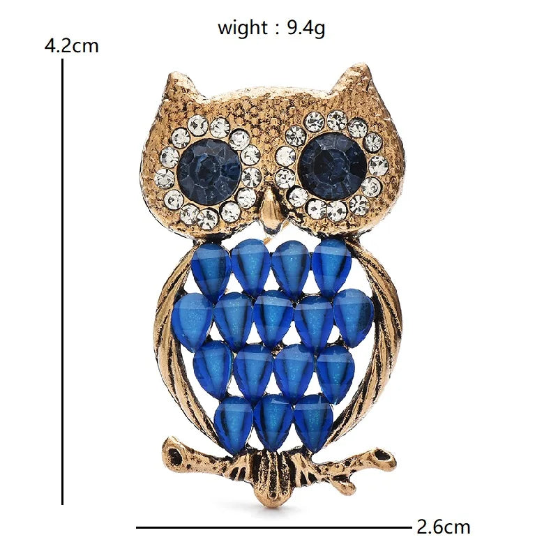 Vintage-Style Owl with Faceted Feather Body Brooch dimensions and weight