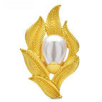 Textured Golden Leaves with Pearl-Look Center Brooch — Golden Leaves & Pearl-Look Center