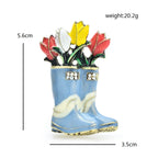 Enamel Rain Boots with Tulips Brooch