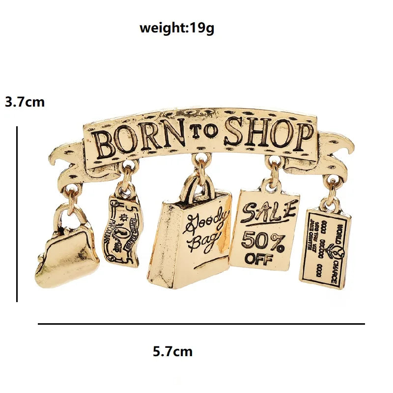 Born to Shop Charm Brooch — dimensions