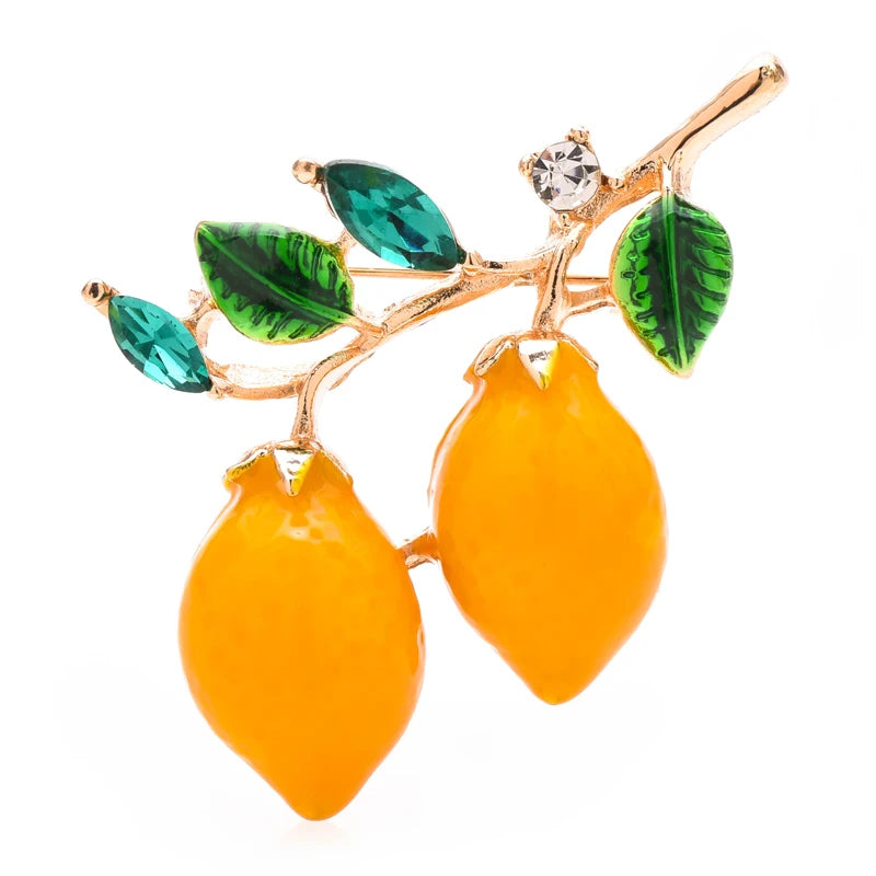 Yellow Enamel Lemon Branch Brooch — Yellow