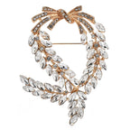 Rhinestone Wheat Wreath with Bow Brooch — Gold