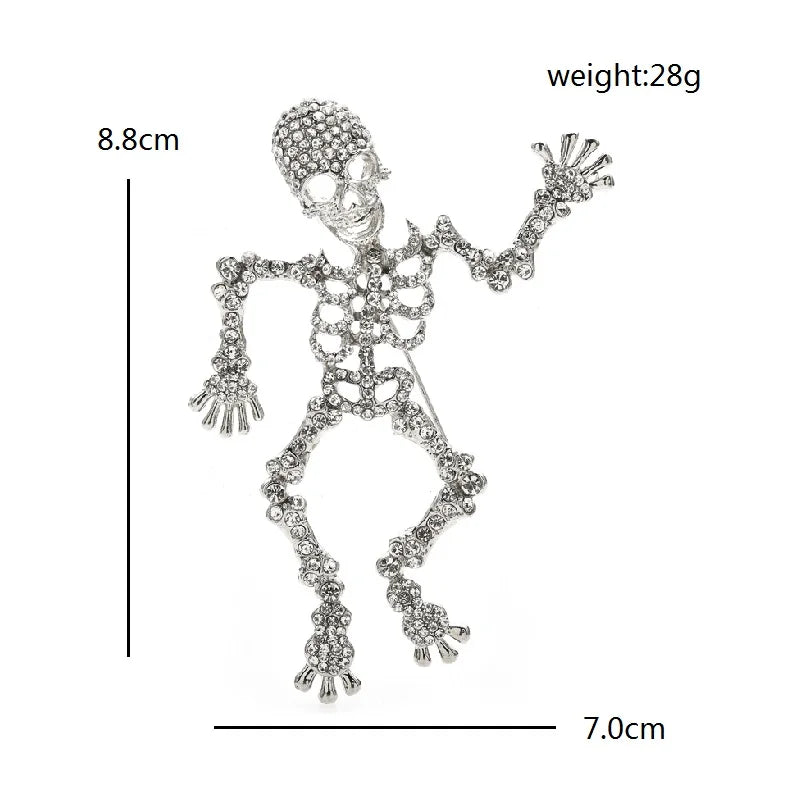 Dancing Rhinestone Skeleton Brooch — dimensions