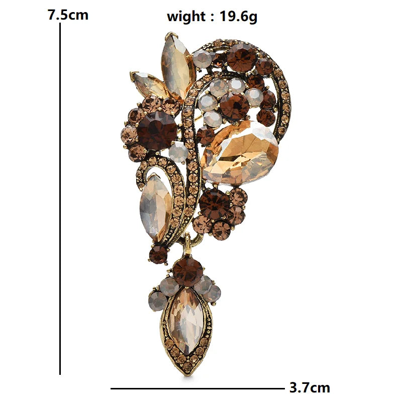 Vintage-Style Floral Teardrop Brooch — dimensions