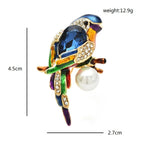 Jeweled Parrot with Pearl-Look Drop Brooch