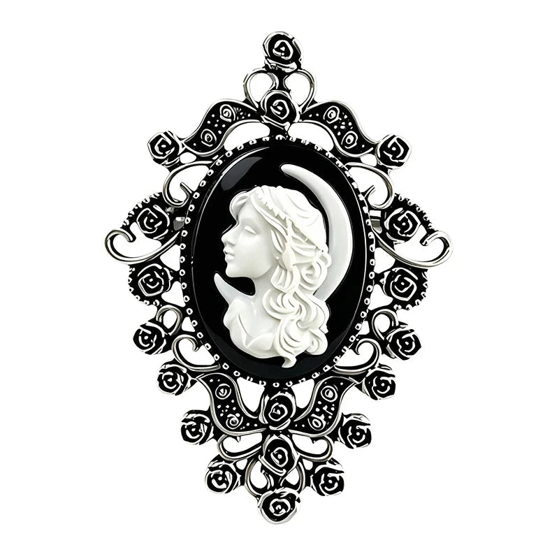 Ornate Scroll Frame Lady Cameo Brooch original white background product photo
