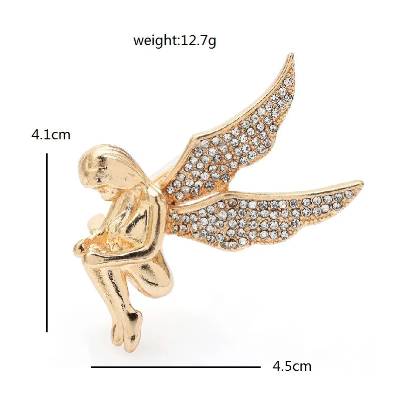 Seated Angel with Jeweled Wings Brooch