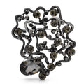 Openwork Rhinestone Flower with Teardrop Brooch — Gray