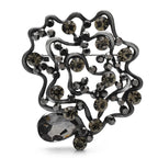 Openwork Rhinestone Flower with Teardrop Brooch — Gray