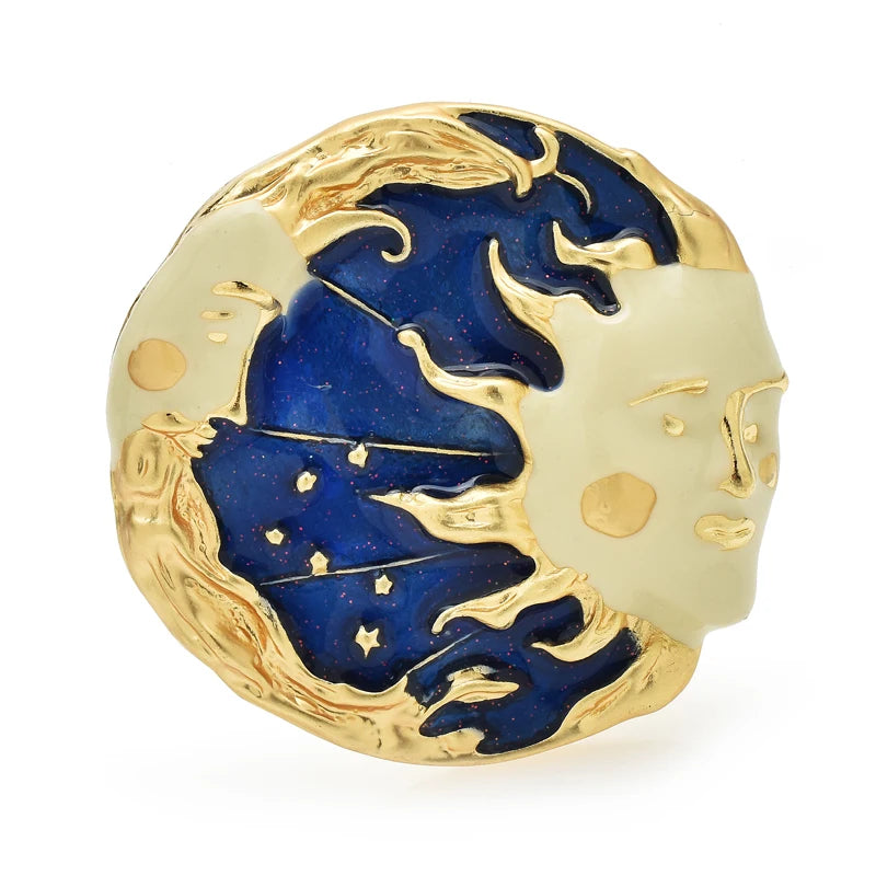 Blue and Ivory Sun and Moon Brooch