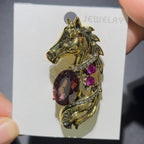 Jeweled Horse Head with Flowing Mane Brooch
