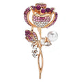 Rhinestone Rose with Pearl-Look Drop Brooch — Pink