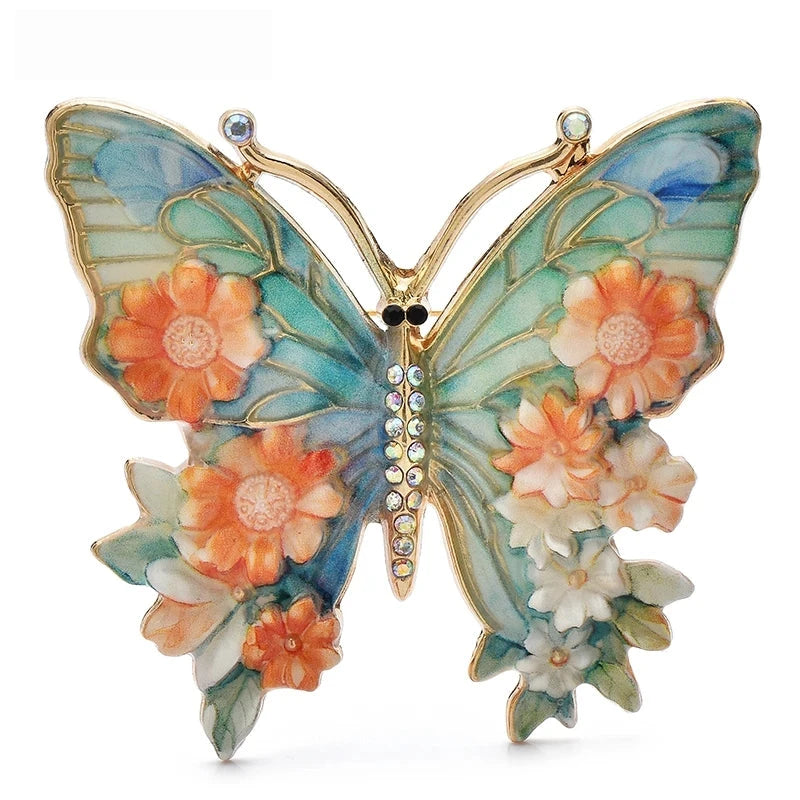 Floral Butterfly Brooch — Orange