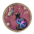 Cat and Butterfly Celestial Medallion Brooch — Purple