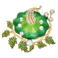 Enamel Pumpkin with Rhinestones and Leaves Brooch — Green