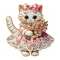 Dressed Cat with Flower Bouquet Brooch