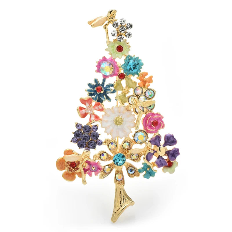 Multicolor Floral Tree Brooch