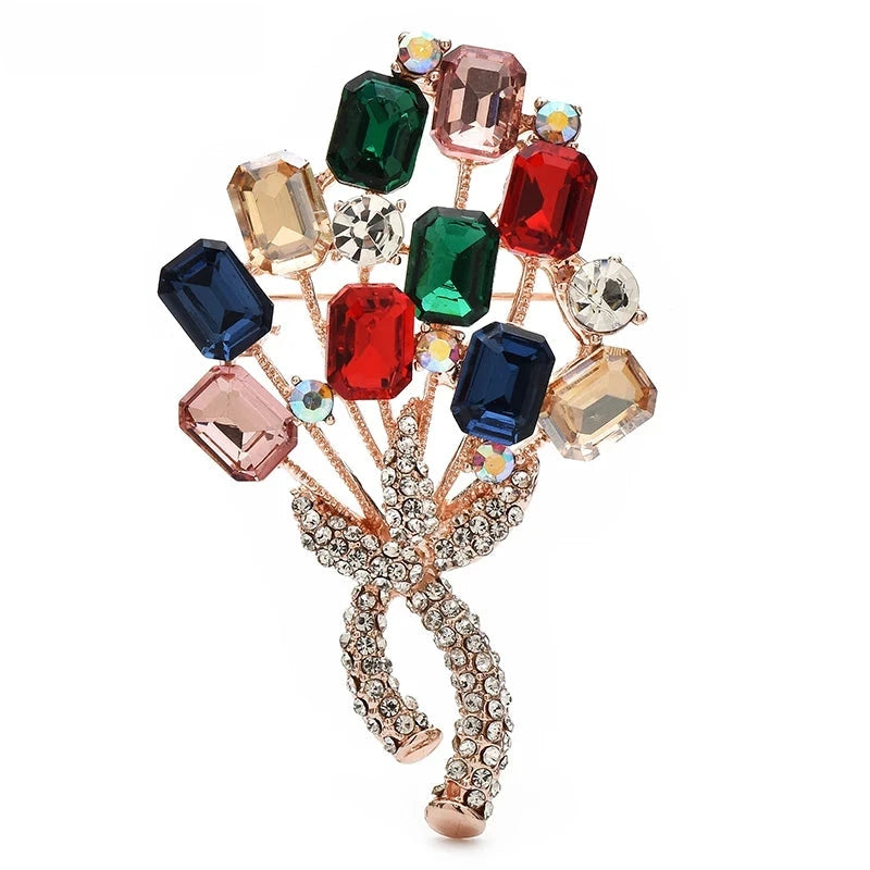 Faceted Flower Bouquet with Rhinestone Bow Brooch original variant product photo