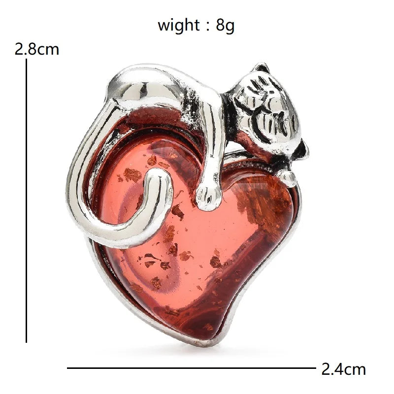 Cat Curled Around a Heart Brooch — dimensions