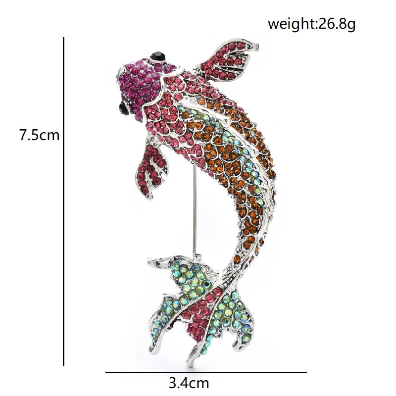 Jeweled Swimming Koi Fish Brooch — dimensions