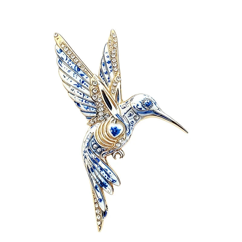 Patterned Hummingbird in Flight Brooch original white background variant photo
