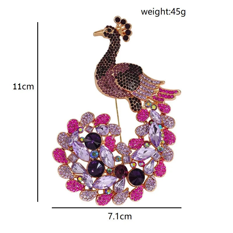Peacock with Floral Jewel Tail Brooch