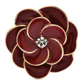 Deep Red Enamel Camellia Brooch — Burgundy