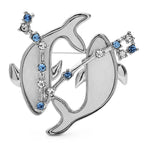 Pisces Dolphins with Blue Star Accents Brooch — Silver
