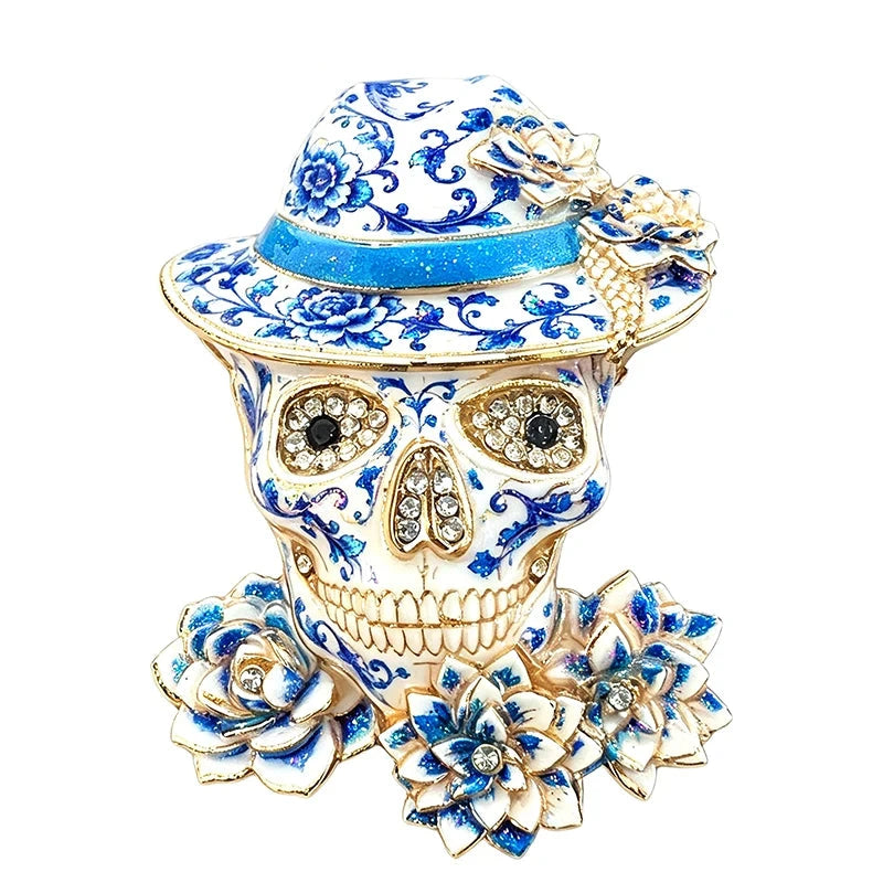 Floral Skull with Fedora Hat Brooch original white background product photo