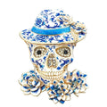 Floral Skull with Fedora Hat Brooch original white background product photo