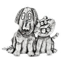Vintage-Style Dog and Cat Pair Brooch — Silver