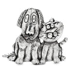 Vintage-Style Dog and Cat Pair Brooch — Silver