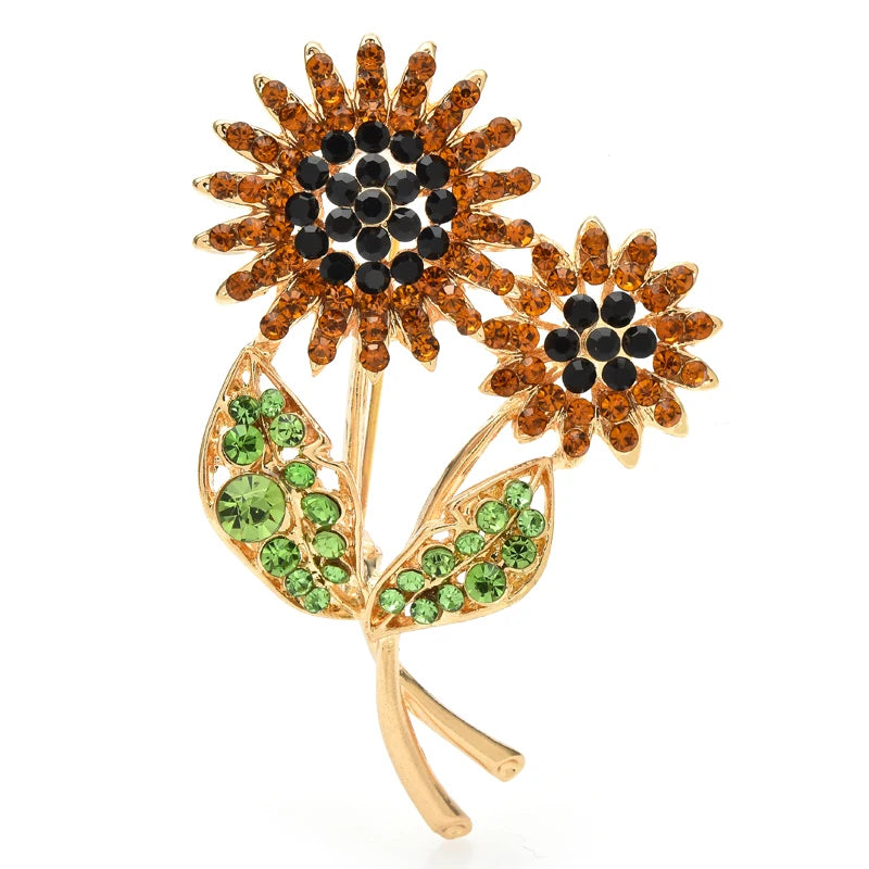 Twin Jeweled Sunflowers Brooch
