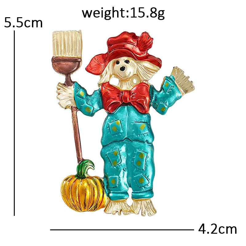 Scarecrow Puppy with Broom Brooch