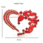Red Rhinestone Open Heart with Leaf Accents Brooch — dimensions
