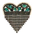 Jeweled Heart with Beaded Fringe Brooch — Green