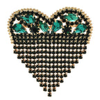 Jeweled Heart with Beaded Fringe Brooch — Green