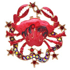 Red Enamel Crab with Jeweled Star Border Brooch — Red Cancer Crab