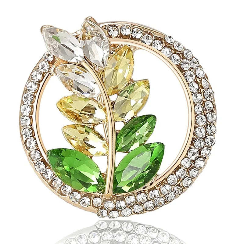 Jeweled Wheat Wreath Brooch — Green