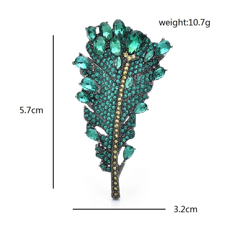 Rhinestone Feathered Leaf Brooch — dimensions