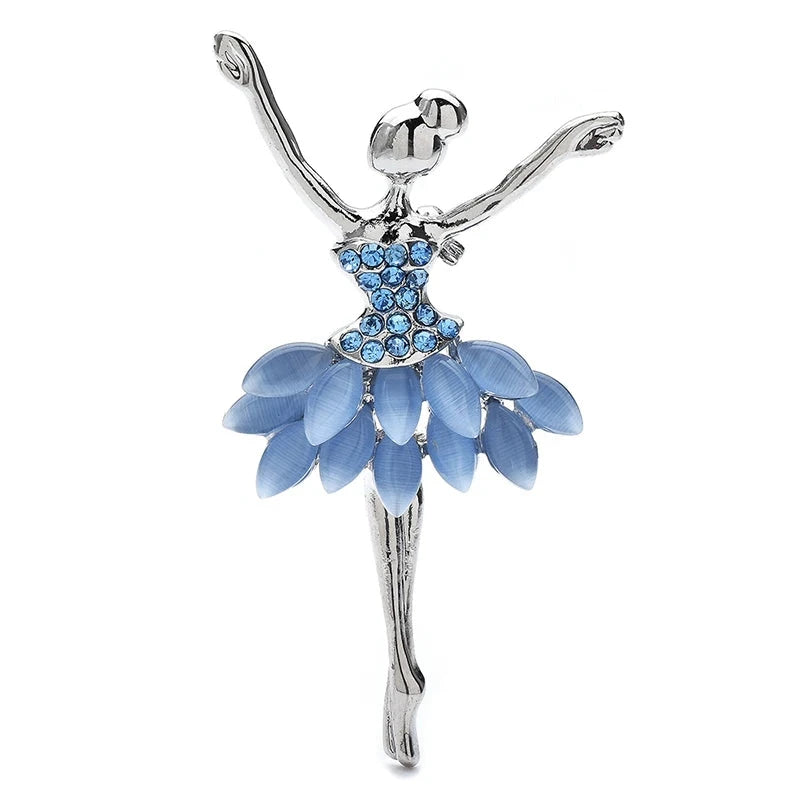 Ballet Dancer with Layered Petal Skirt Brooch — Blue